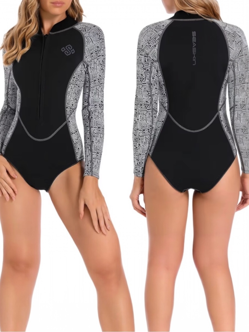 Seaskin Womens Wetsuit One Piece Shorty Neoprene Black Long Sleeve Surfing M